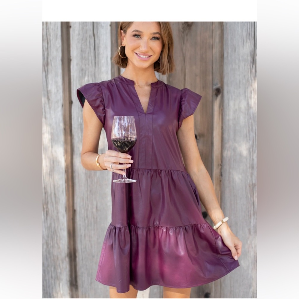 Pinch Playmaker Eggplant Faux Leather Dress Sz: medium new no tag Avara